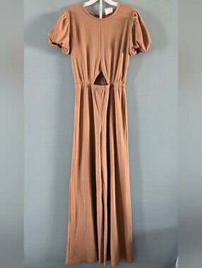 Rebel Sugar Girls Tan Ribbed Jumpsuit with Puff Sleeves (8)